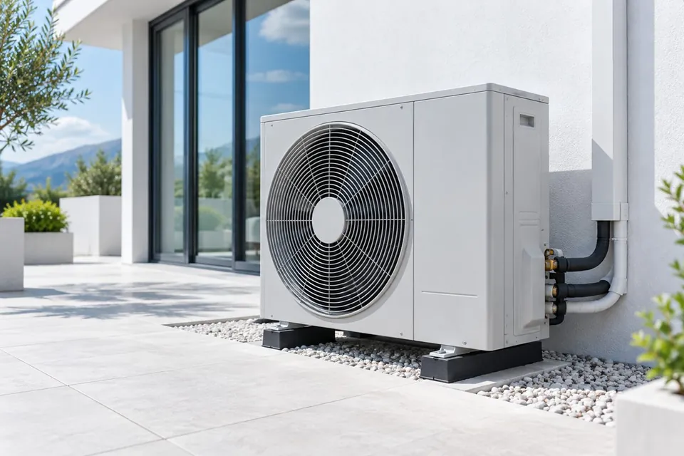 Pompa di calore esterna accanto a un’abitazione
